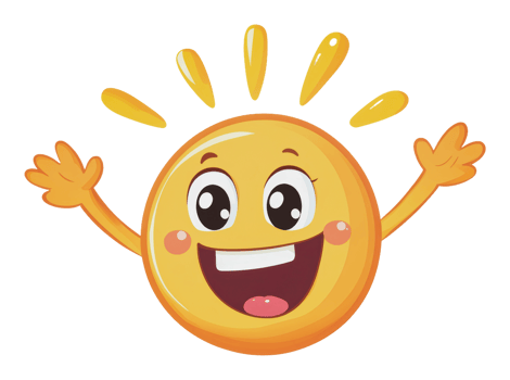 Cheerful yellow smiley face with arms raised high png