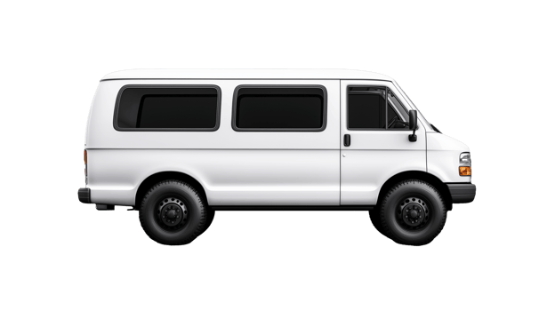 White Passenger Van Side View on Transparent Background png