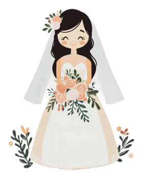 Happy bride in floral wedding dress png