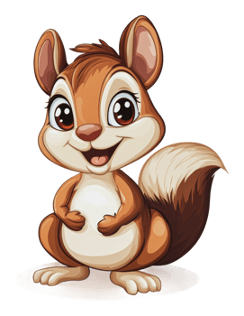 Cartoon squirrel with big eyes and fluffy tail png