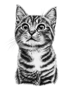 Detailed illustration of a curious striped cat png