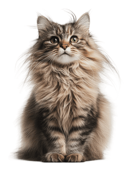 Fluffy cat looking curiously at the camera indoors png