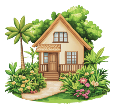 Charming cottage in lush greenery png