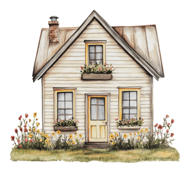 Vintage house with spring blooms png
