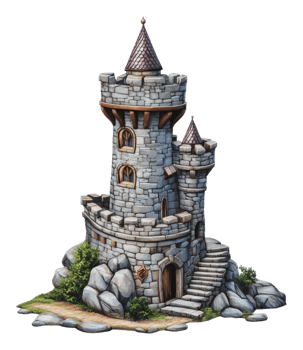 Charming stone castle situated on rocky terrain png
