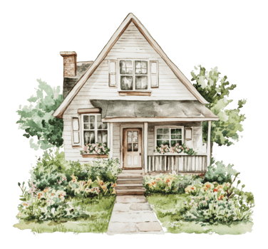 Charming cottage with a garden on a sunny day png
