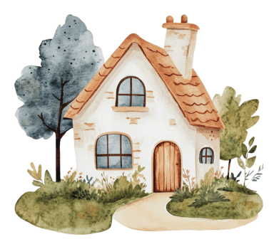 Charming cottage by lush gardens and trees png