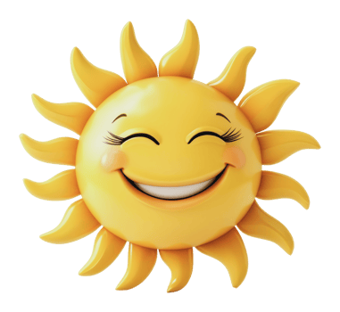 Bright and cheerful sun character with a smile png