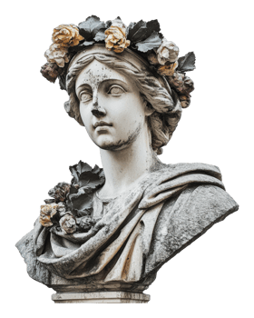 Beautiful marble bust adorned with floral crown png