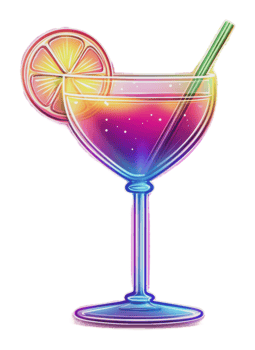 Colorful cocktail with a lemon slice and straw png
