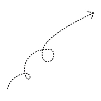 Curved dashed arrow pointing forward, representing exploration and progress. vector
