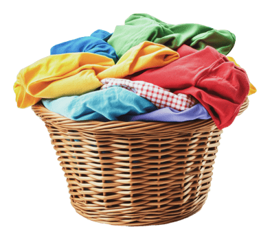 Brightly colored laundry in a wicker basket png