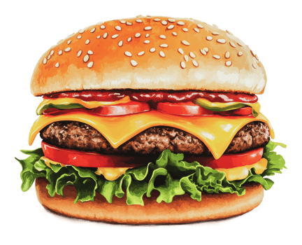 A delicious cheeseburger with fresh ingredients png