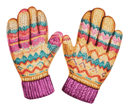 Colorful knitted gloves designed for winter warmth png