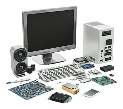 Computer parts with monitor, keyboard png