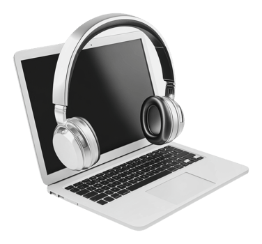 Sleek modern headphones resting on a laptop png