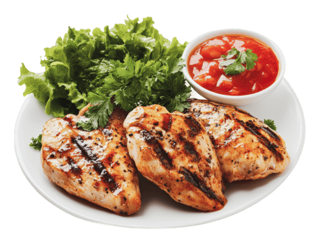 Grilled chicken with greens and sauce png