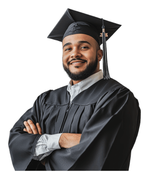 Celebrating graduation achievement in cap and gown png
