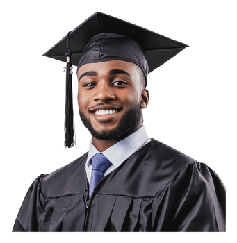 Joyful graduate in cap and gown png