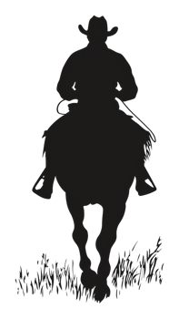 Silhouette of a cowboy riding a horse at sunset png