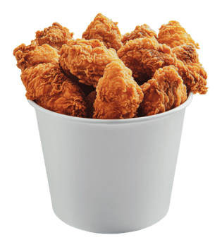Deliciously crispy fried chicken in a white bucket png