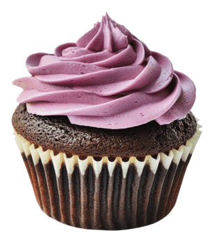 Delicious chocolate cupcake with purple frosting png