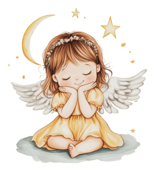 Child with wings blissfully dreaming png