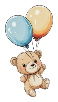 Cute bear holding colorful balloons in celebration png