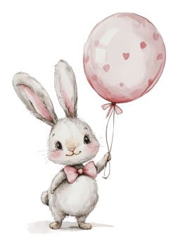 Rabbit with pink balloon in joy png