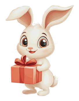 Cute cartoon rabbit holding a gift box cheerfully png