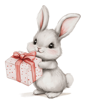 Cute bunny holding a gift box with a ribbon png