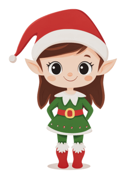 Delightful cartoon elf character in festive attire png