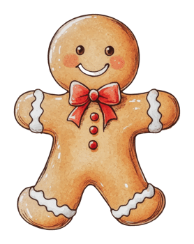 Cute gingerbread man with a festive red bow png