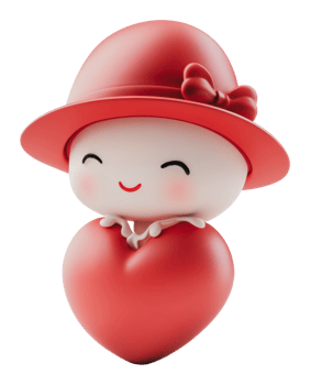 Cute character with a heart shape in a red hat png