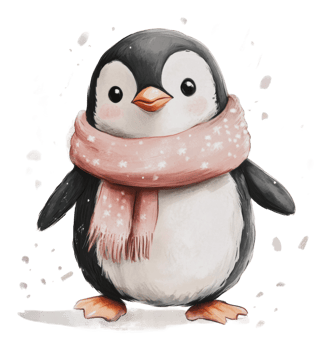 Penguin in a pink scarf for winter png
