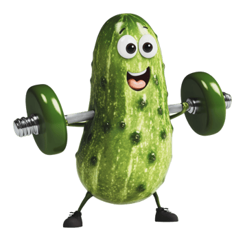Happy cucumber lifting weights playfully png