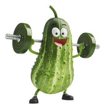 Cartoon cucumber lifting weights happily png