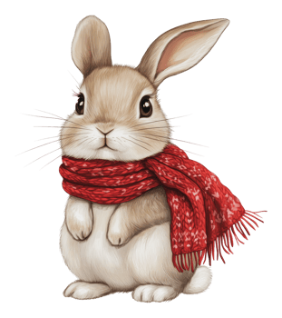 Cute rabbit wearing a red scarf in winter settings png