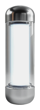 Sleek glass container with metallic lid png