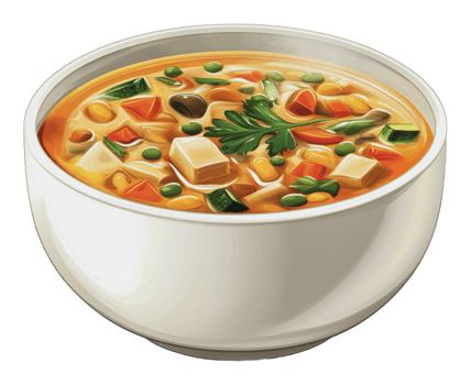 Colorful veggie soup with fresh herbs png