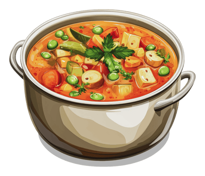 Veggie stew in silver pot on stove png