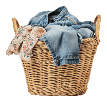 Laundry basket filled with clean clothes at home png