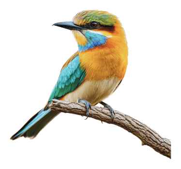 Vibrant bird perched on branch in natural habitat png