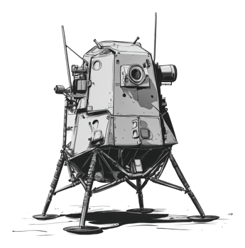 Detailed black and white lunar lander model png