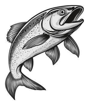Black and white leaping fish illustration png