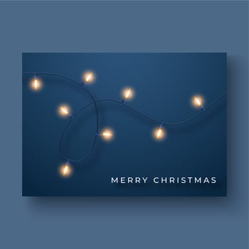 Elegant Christmas card featuring glowing string lights on a dark blue background vector