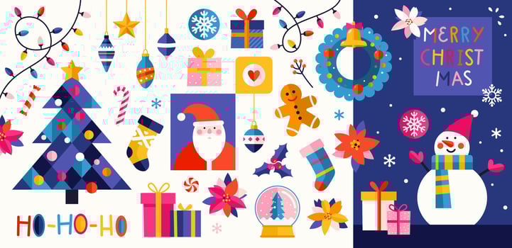 Vibrant Christmas design elements set. Holiday collection. vector