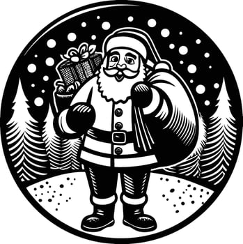 2D line art of circle sticker Santa claus with monochonre color drawing illustration vector