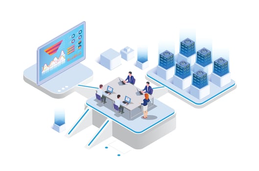 Modern Isometric Smart Online Webinar Training Technology Illustration in White Isolated Background With People and Digital Related Asset vector