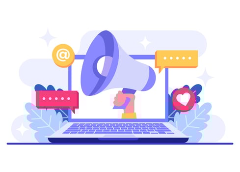 Advertising campaigns and online promotional strategies with engaging content, Digital marketing flat illustration, advertising content in social networks, Social media, E-commerce vector